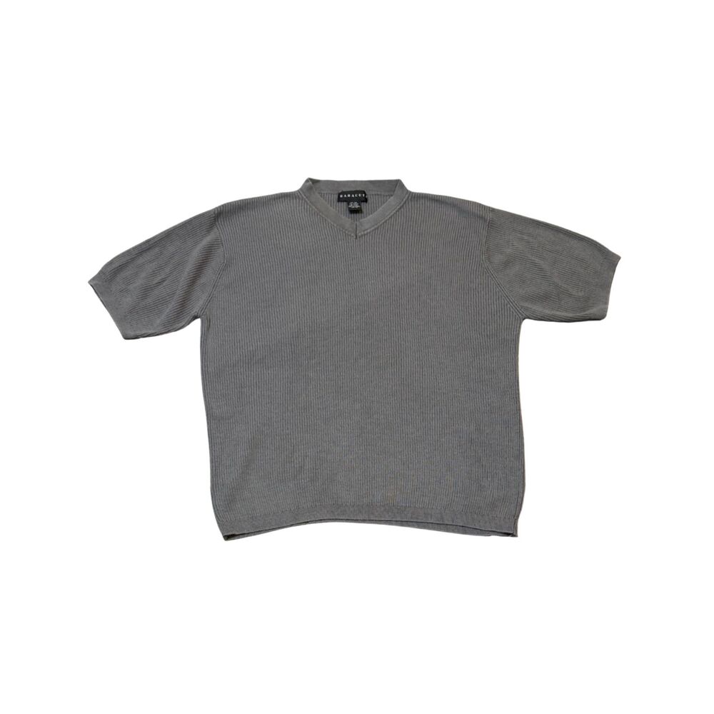 Baracuta Gray Silk Cotton Knit V Neck Tee Size XL Quiet Luxury Coastal Grandpa